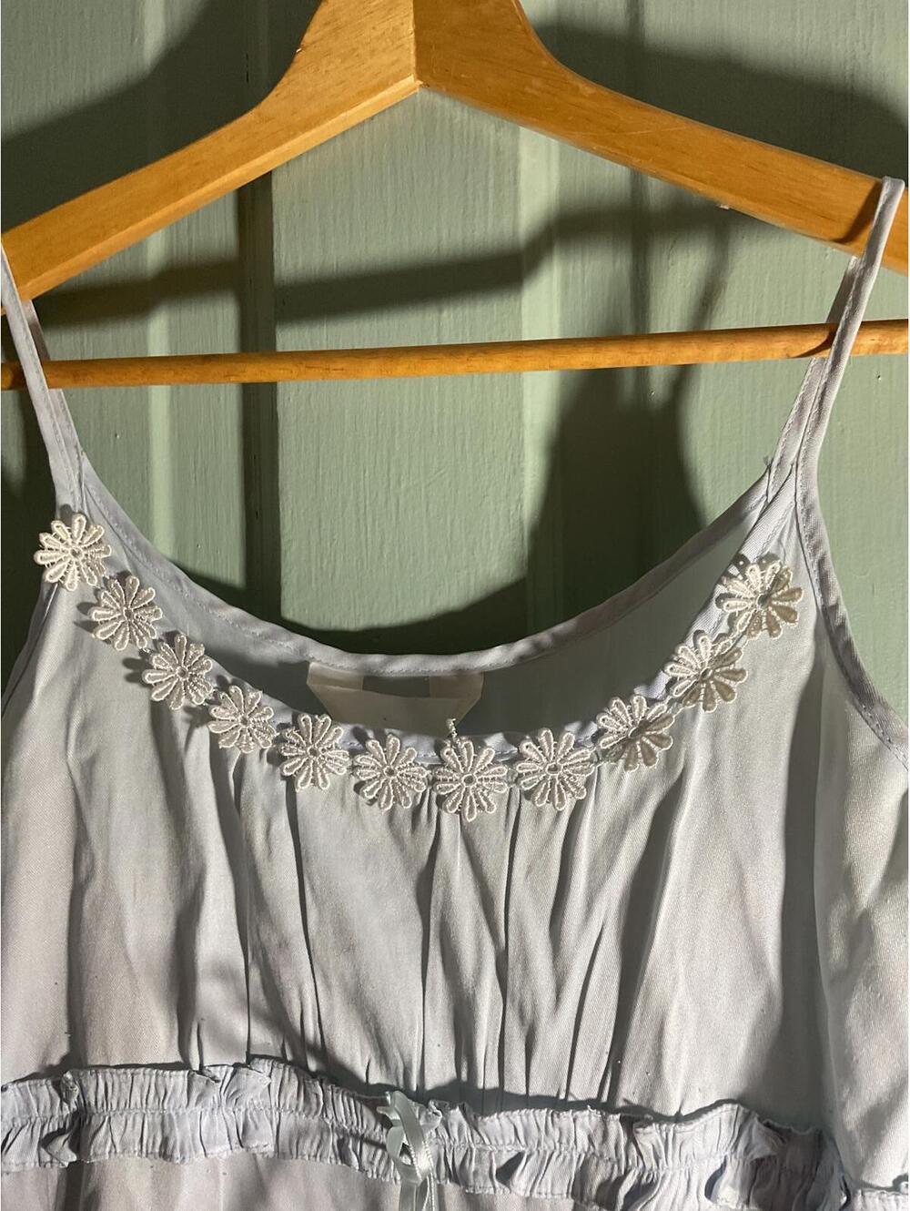 Vintage  Blue Sleeveless Summer Dress/Nightgown with Floral Daisy Detail M - Picture 4 of 9